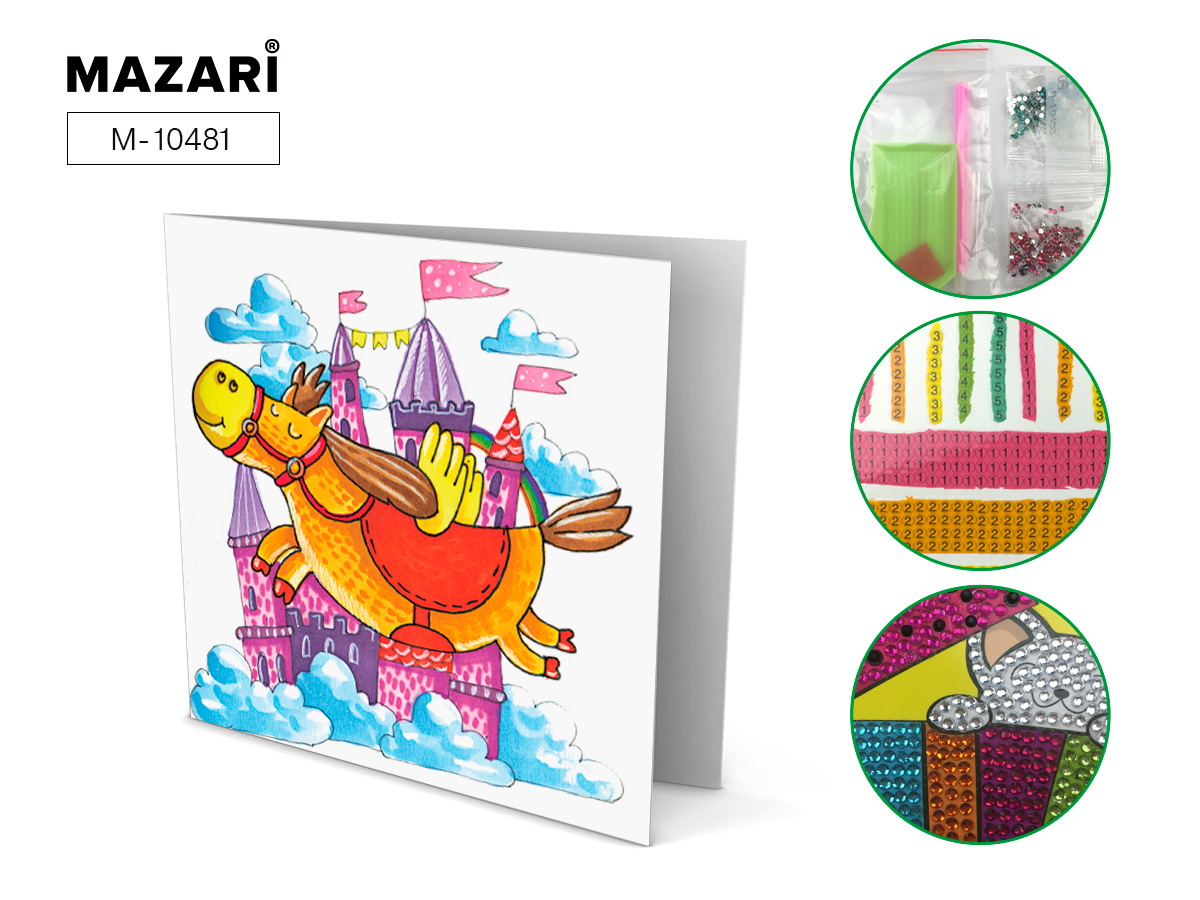 Творч Алмазная мозаика 15*15 Открытка своими руками Пони-пегас