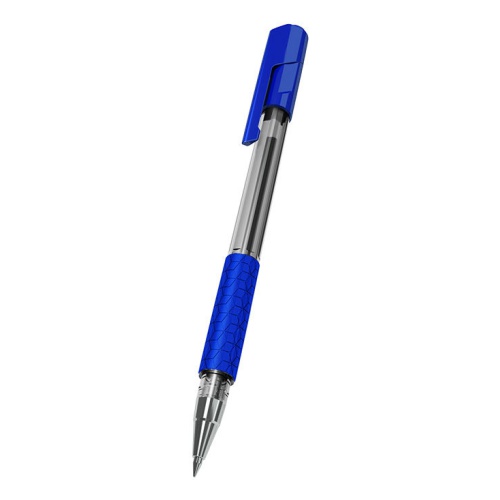 Ручка шариковая синяя Deli 1мм манжета прозр/синий