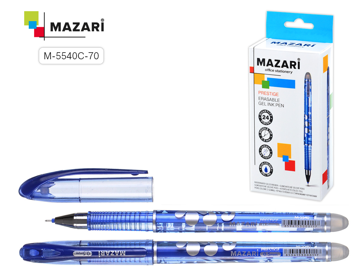Ручка гелевая Пиши-стирай синяя Mazari 0,5мм игла