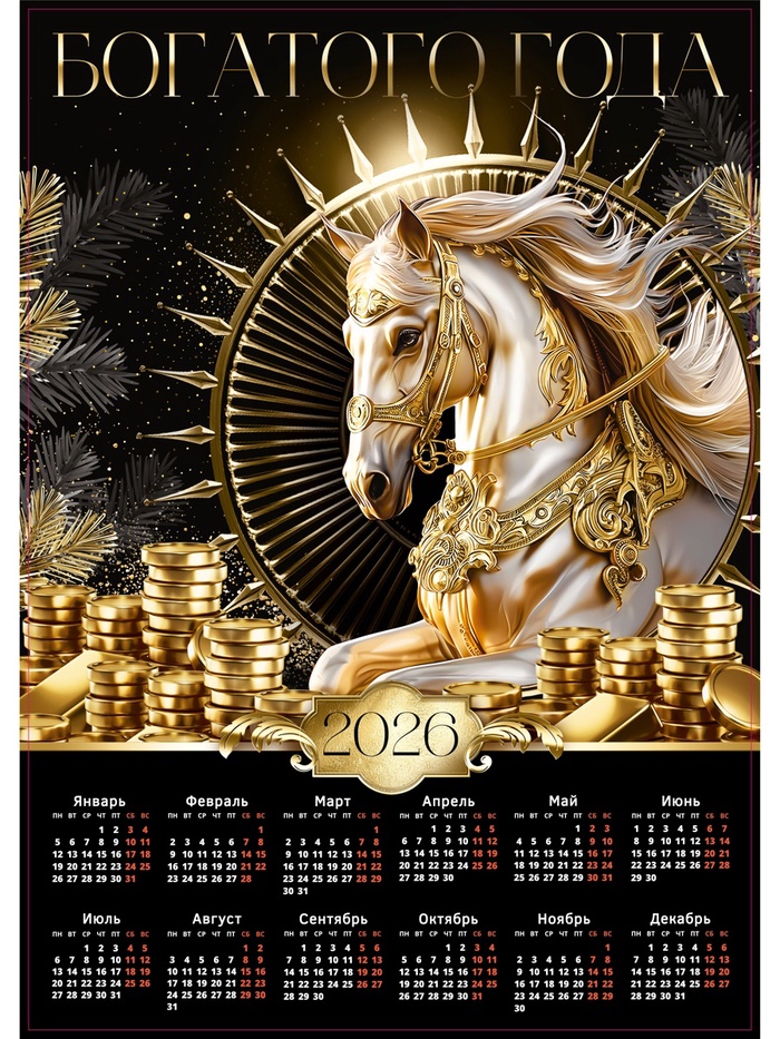 Календарь листовой 2026 Черно-золотой