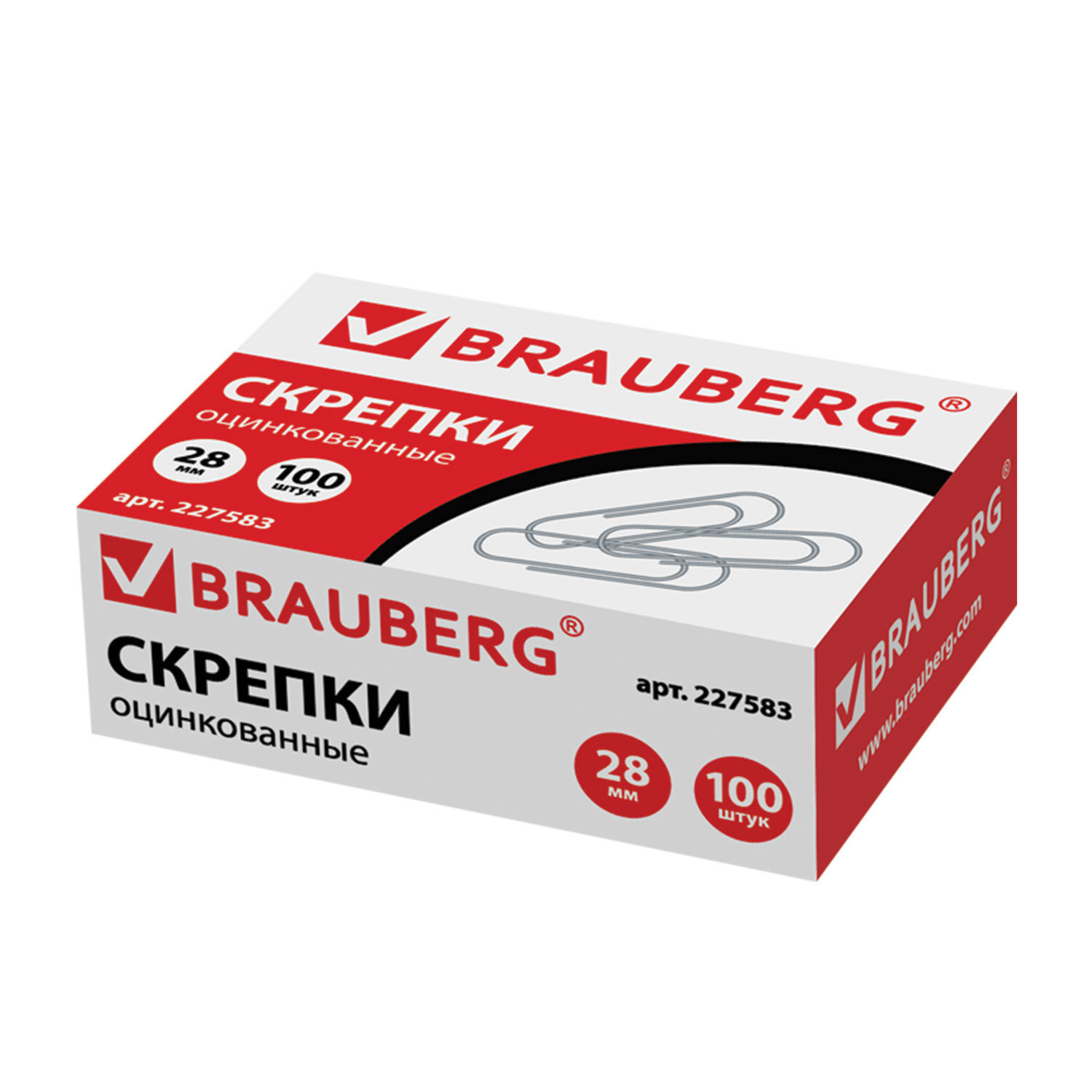 Скрепки 28мм 100шт Brauberg оцинк