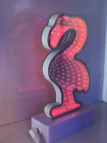 Сувенир Зеркальный светильник 3D Фламинго красный свет