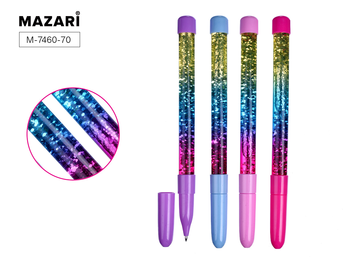 Ручка шариковая синяя сув Mazari CARO 0.7 блестки в воде