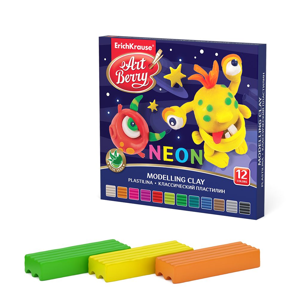 Пластилин 12 цв EK Neon Алоэ Вера 180г