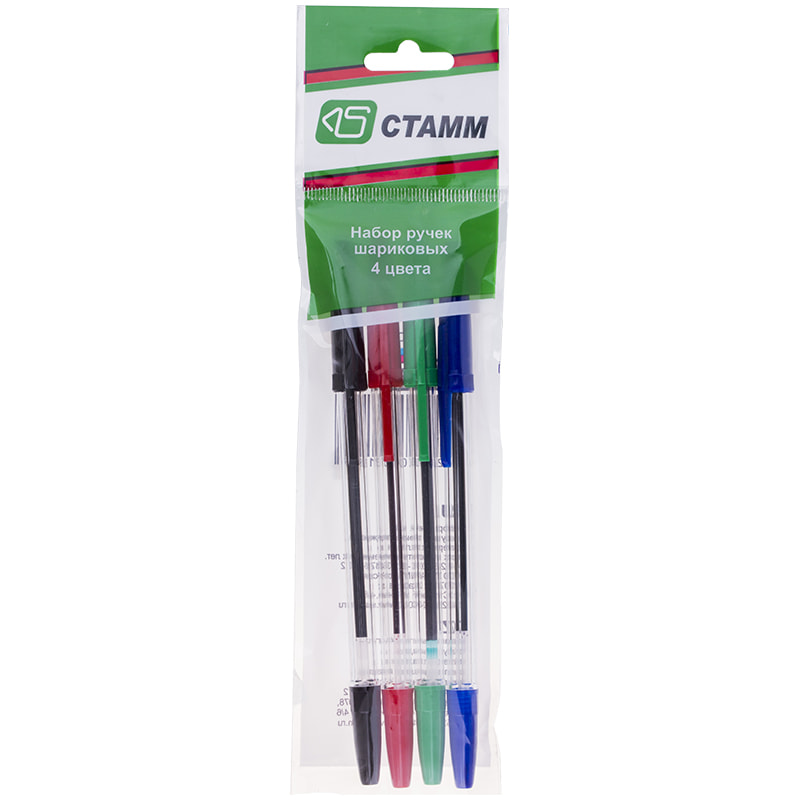 Ручки шариковые 4цв Стамм Оптима 0,7мм прозр/корпус