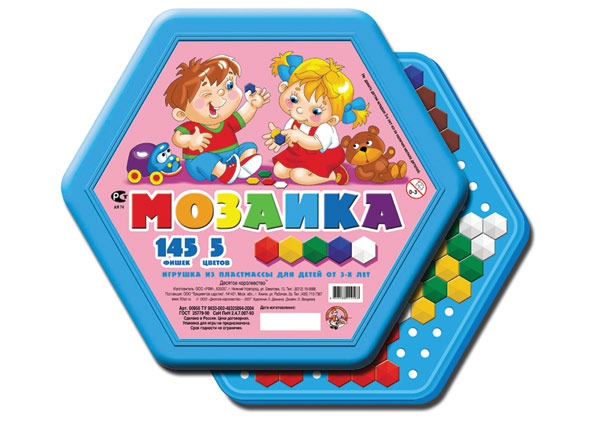 Игра Мозаика 145 фишек. 5 цв. (шестигран. коробка) Мальчик и девочка