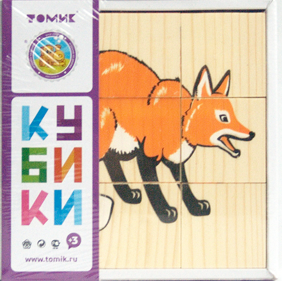 Кубики 9шт деревянные Сложи рисунок: Животные леса