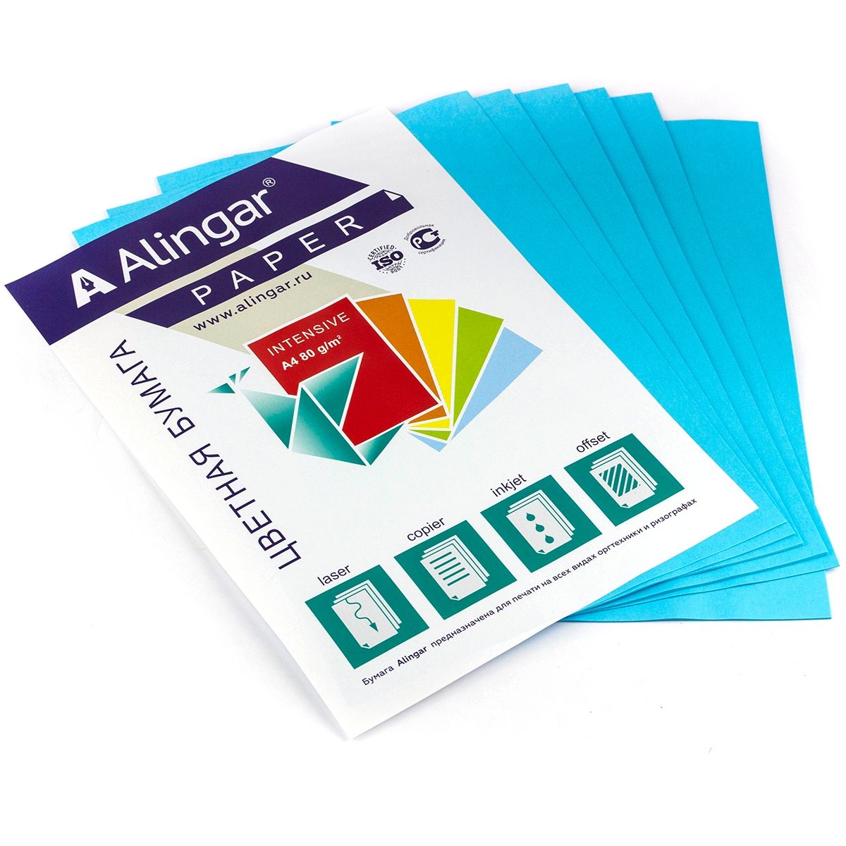 Бумага А4 цветная 50л голубая 80г/м2