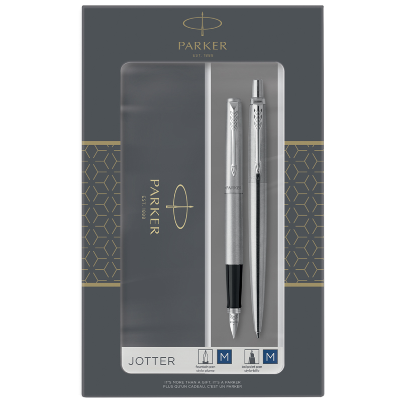 Ручка подар. Parker Jotter Stainless Steel СT шарик 1мм + перьевая 1мм