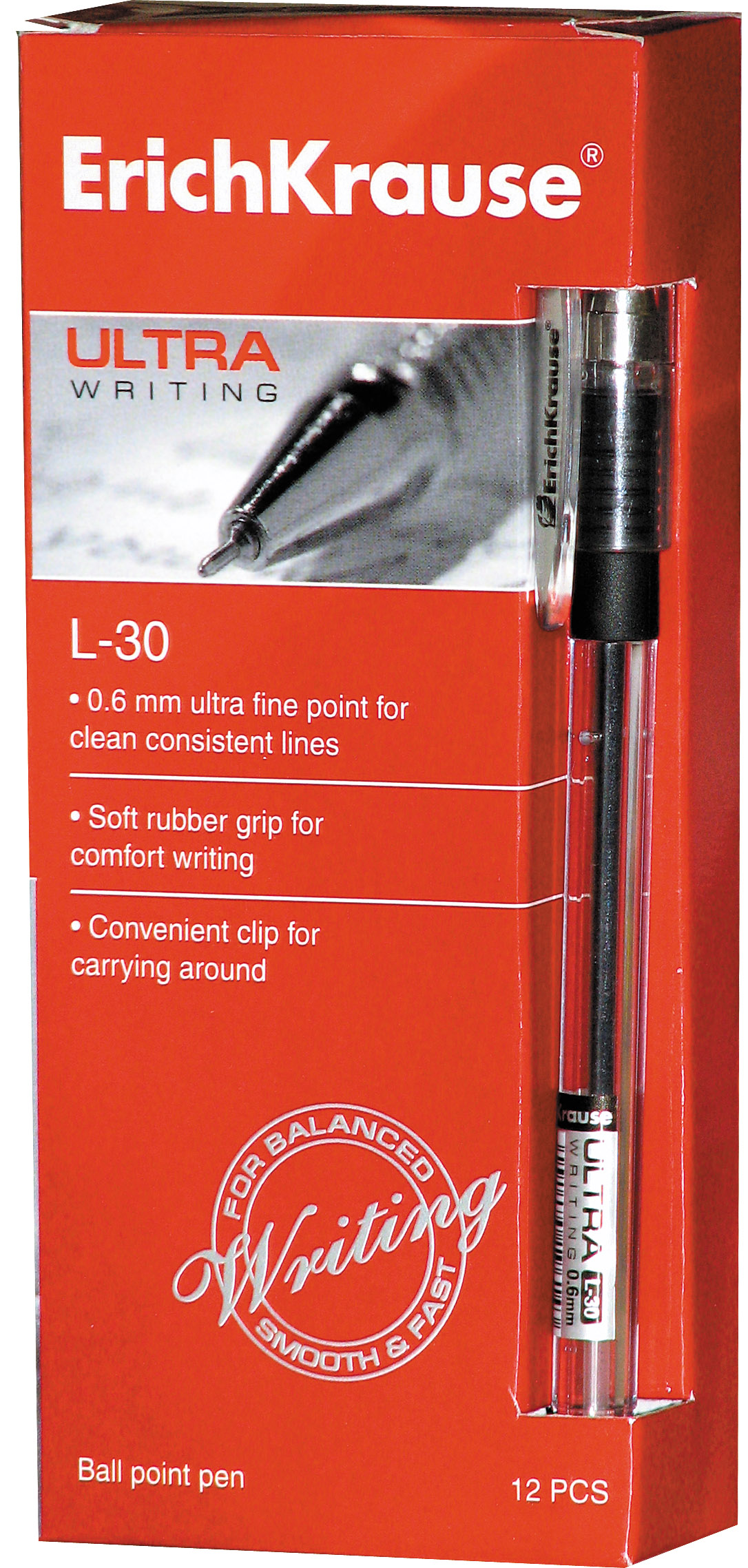 Ручка шариковая черная EK Ultra L-30 масло 0.6мм прозрачн.