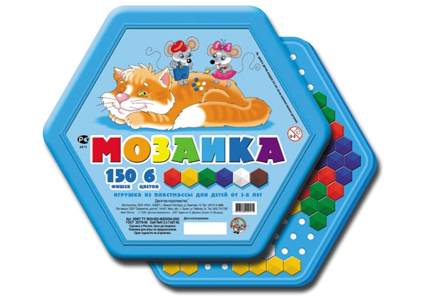 Игра Мозаика 150 фишек 6цв. (шестигран. коробка) Кот и мышки