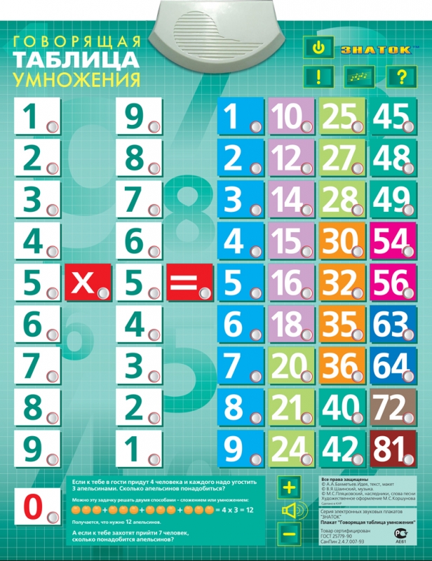 Интерактивный плакат Говорящая таблица умножения: От 3 лет