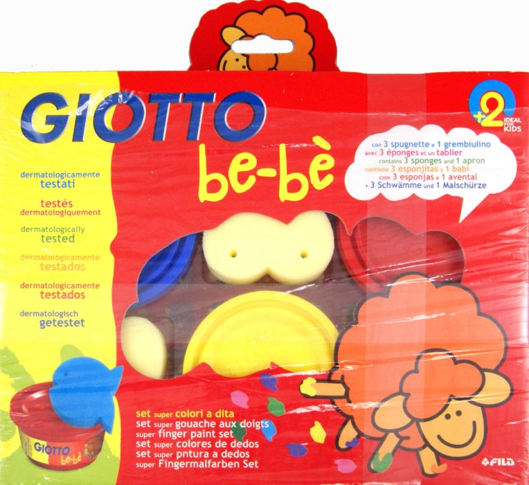 Набор д/рис. пальчиками Giotto be-be 3цв*100мл, 3 губки, фартук