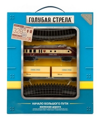 Железная дорога Голубая стрела 320см тепловоз, контейнерная платформа 3