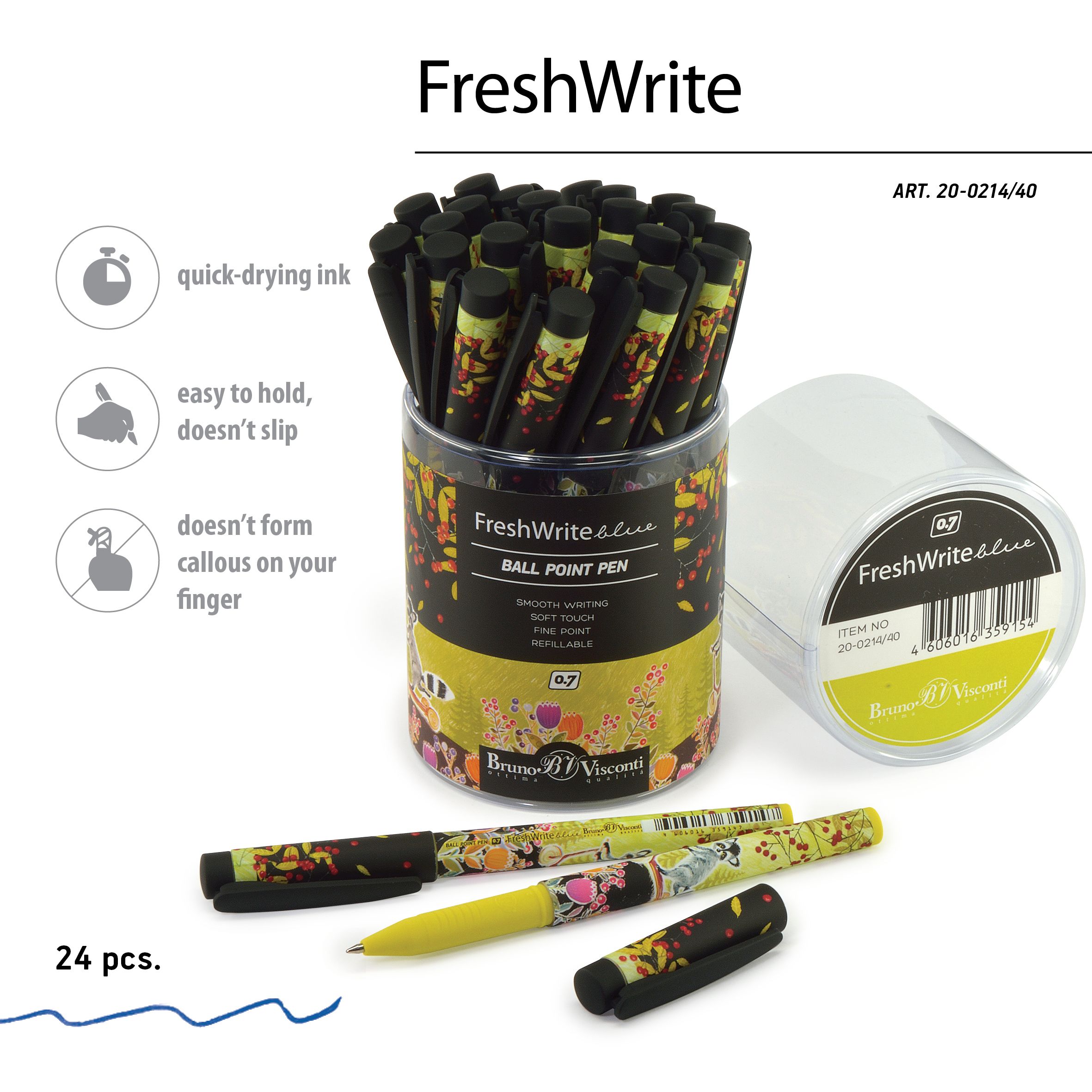 Ручка шариковая синяя BV FreshWrite Енот 0.7мм
