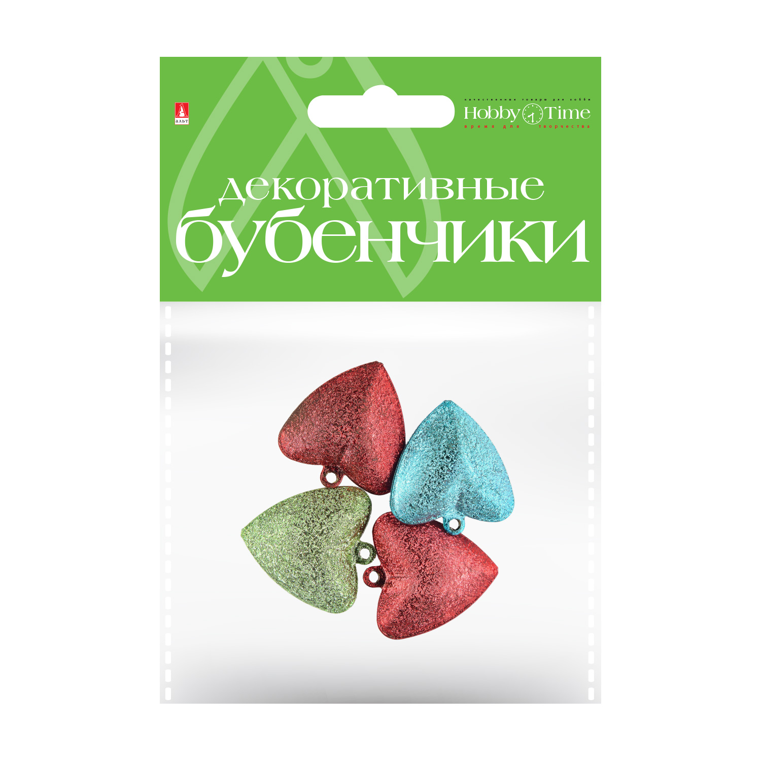 Творч Бубенчики Цветные frosted Сердце 26мм 4цв