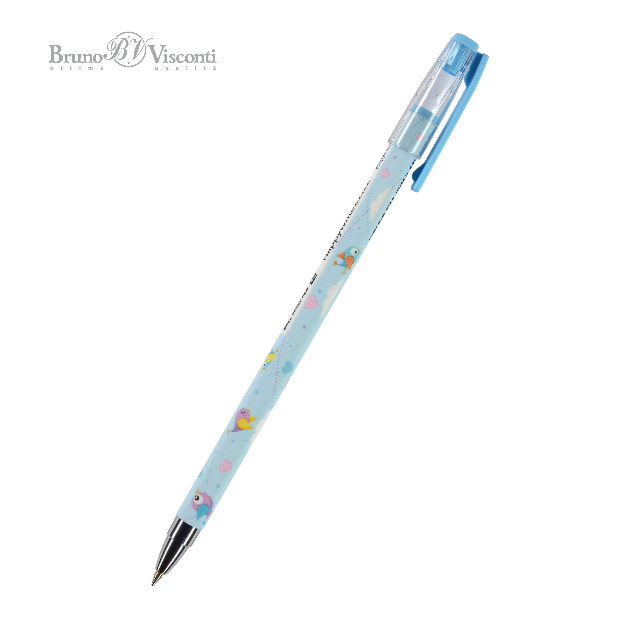 Ручка шариковая синяя BV HappyClick Птички 0.5