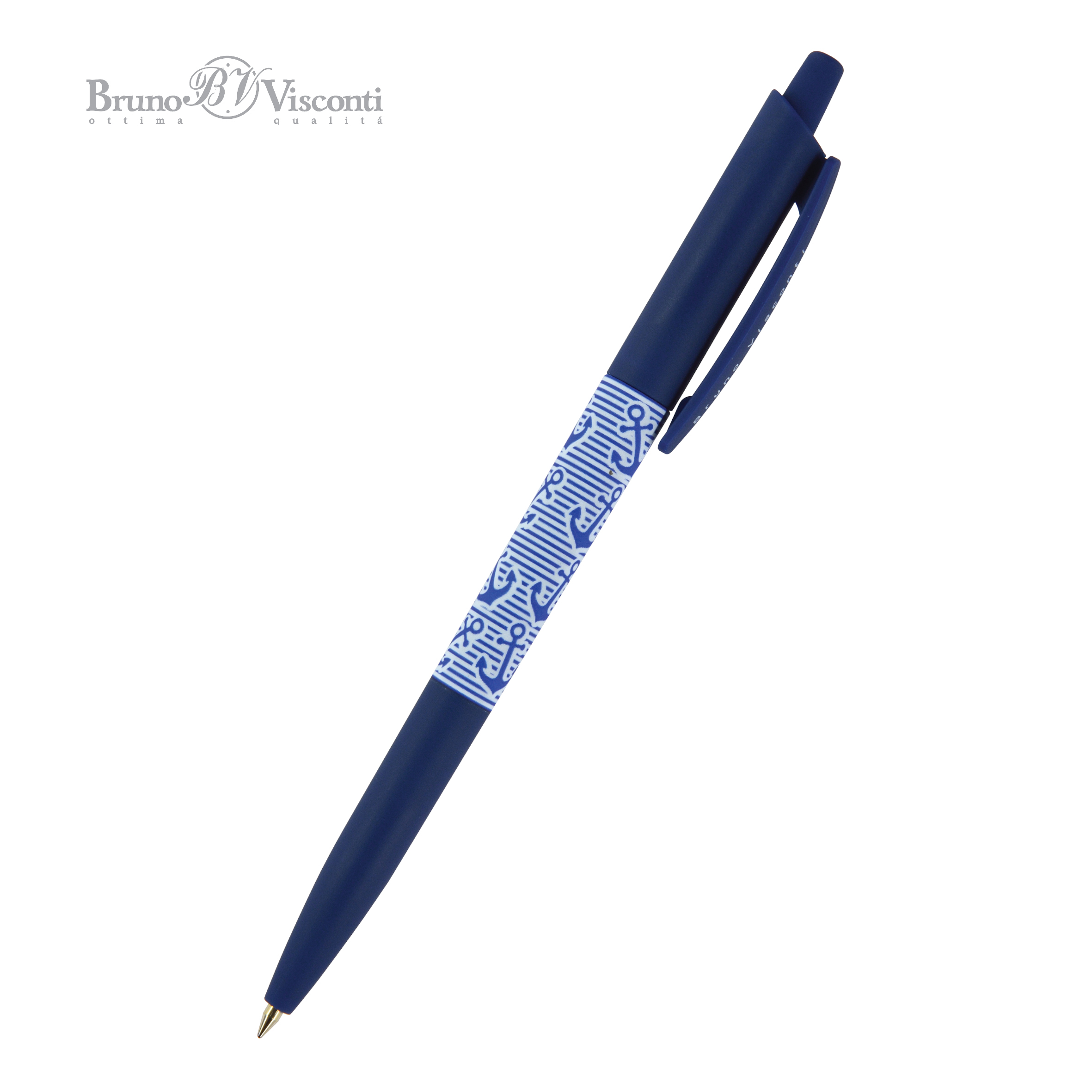 Ручка шариковая синяя BV HappyClick Морская 0.5 принт