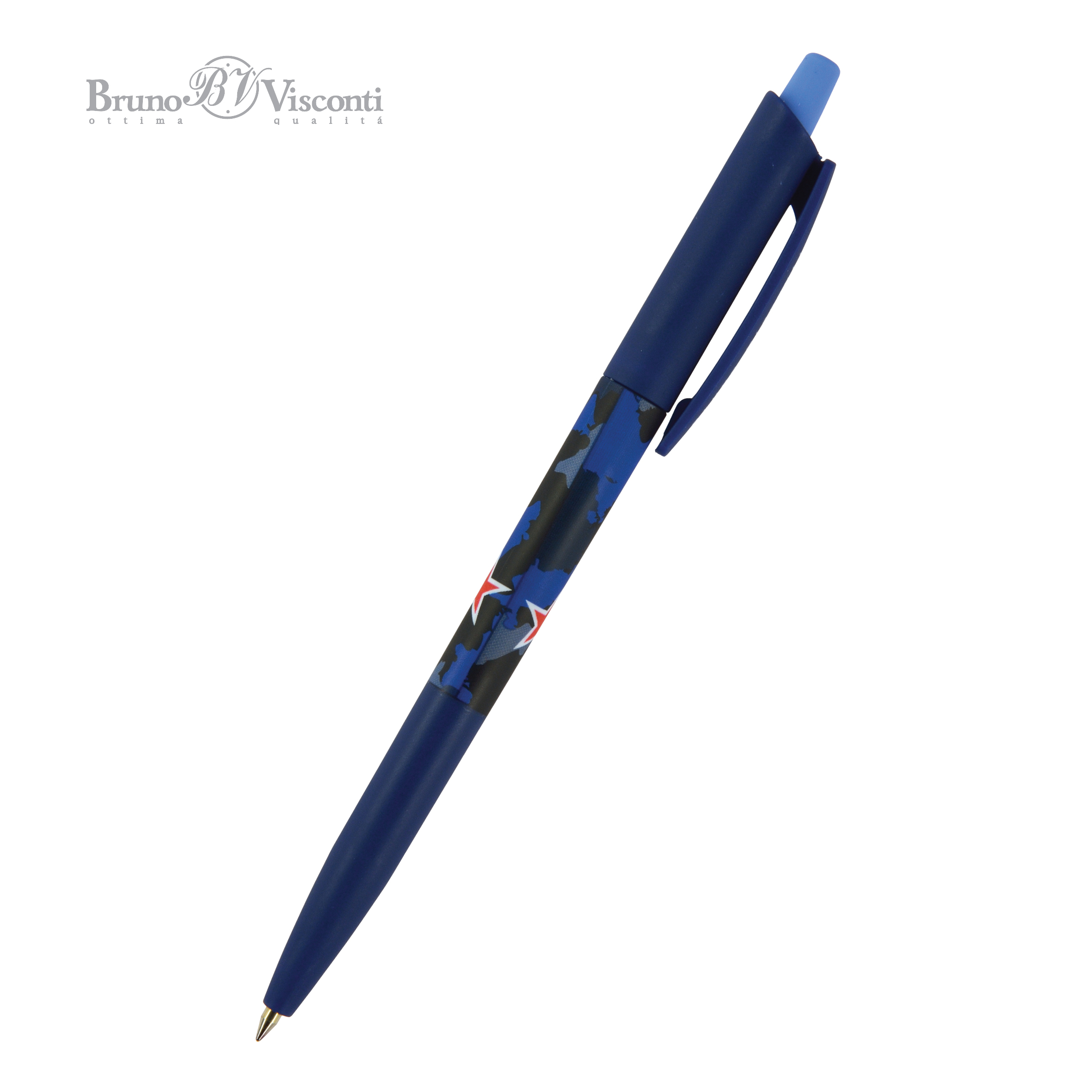 Ручка шариковая синяя BV HappyClick милитари 0.5 принт