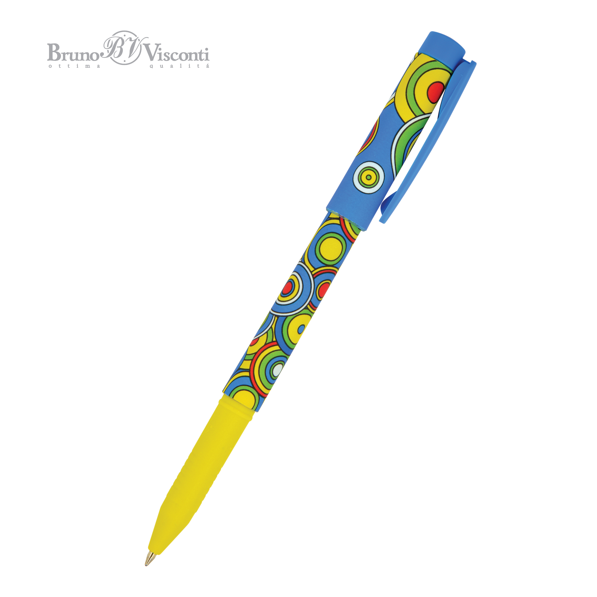 Ручка шариковая синяя BV FreshWrite crazy круги принт