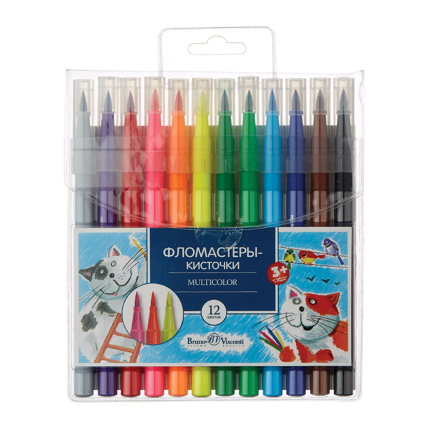 Фломастеры-кисть 12 цв BV Multicolor пл/уп