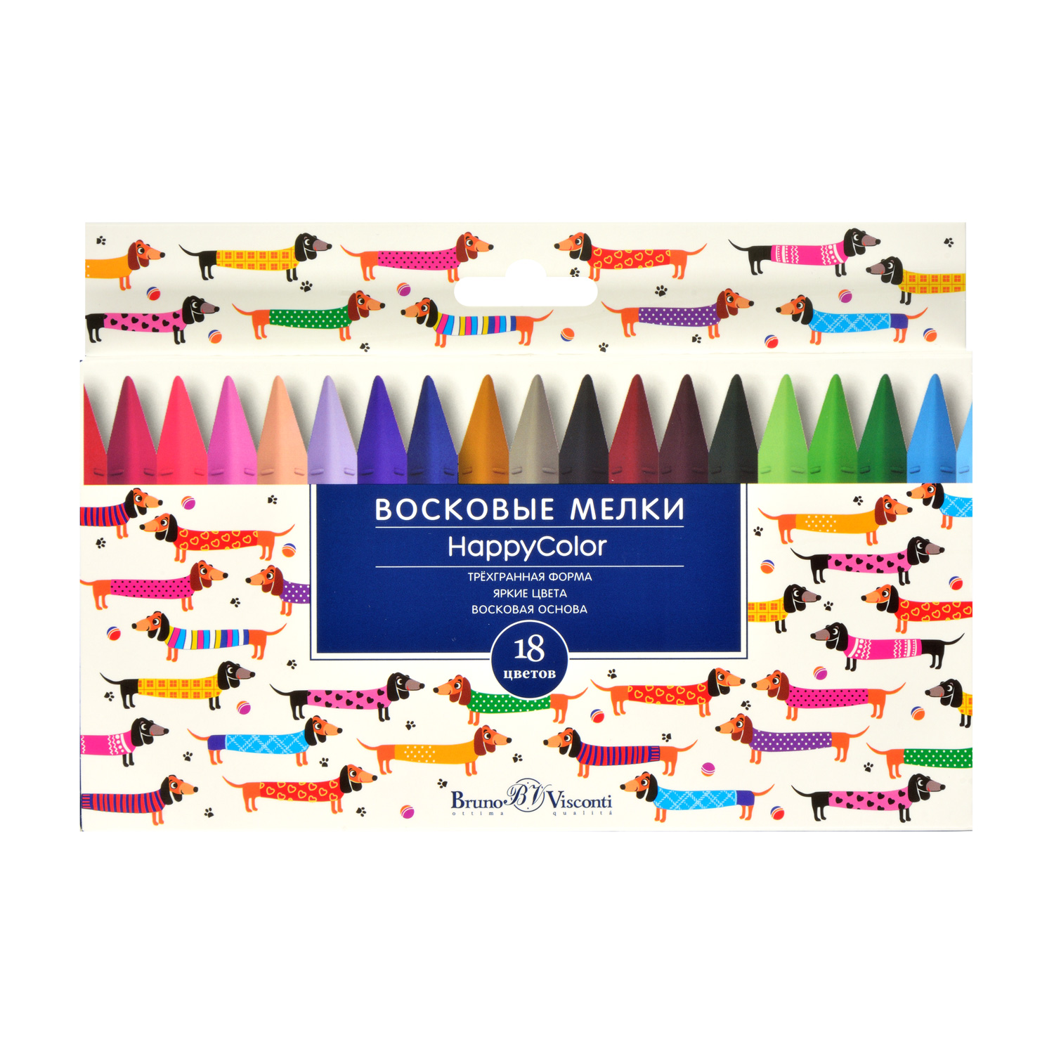 Мелки восковые 18цв BV HappyColor трехгран к/к