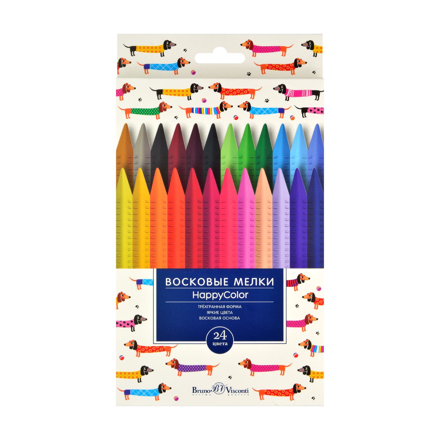 Мелки восковые 24цв BV HappyColor трехгран к/к