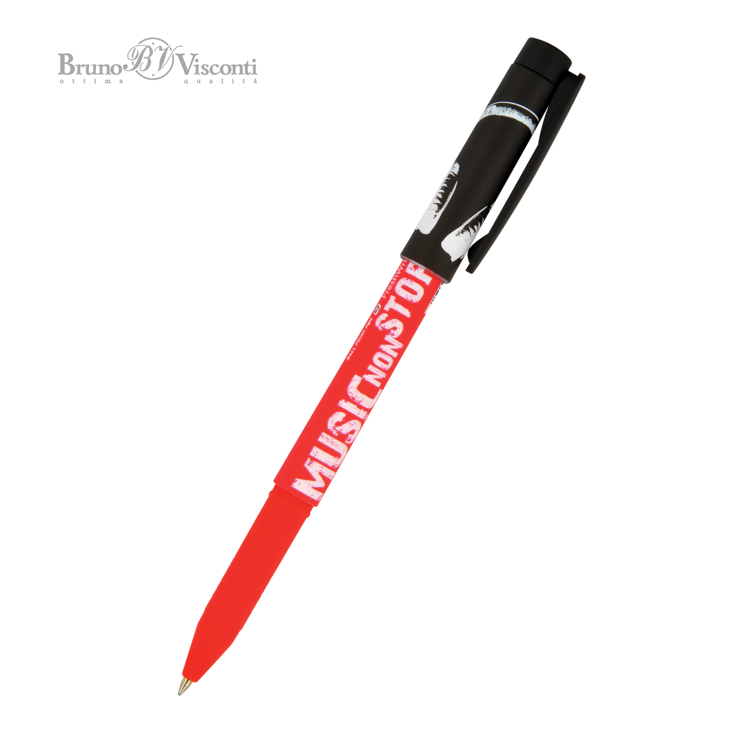Ручка шариковая синяя BV FreshWrite Music red 0.7мм принт