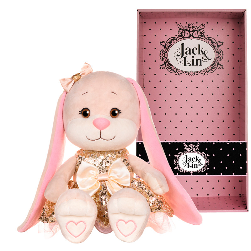 Мягконабивная Зайка Jack&Lin в Золотом Платьице с Пайетками, 20 см