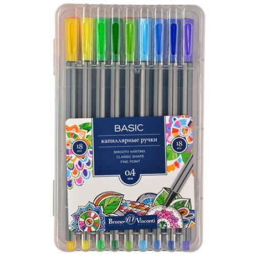 Ручки капиллярные 18 цв BV Basic 0,4мм (линеры)