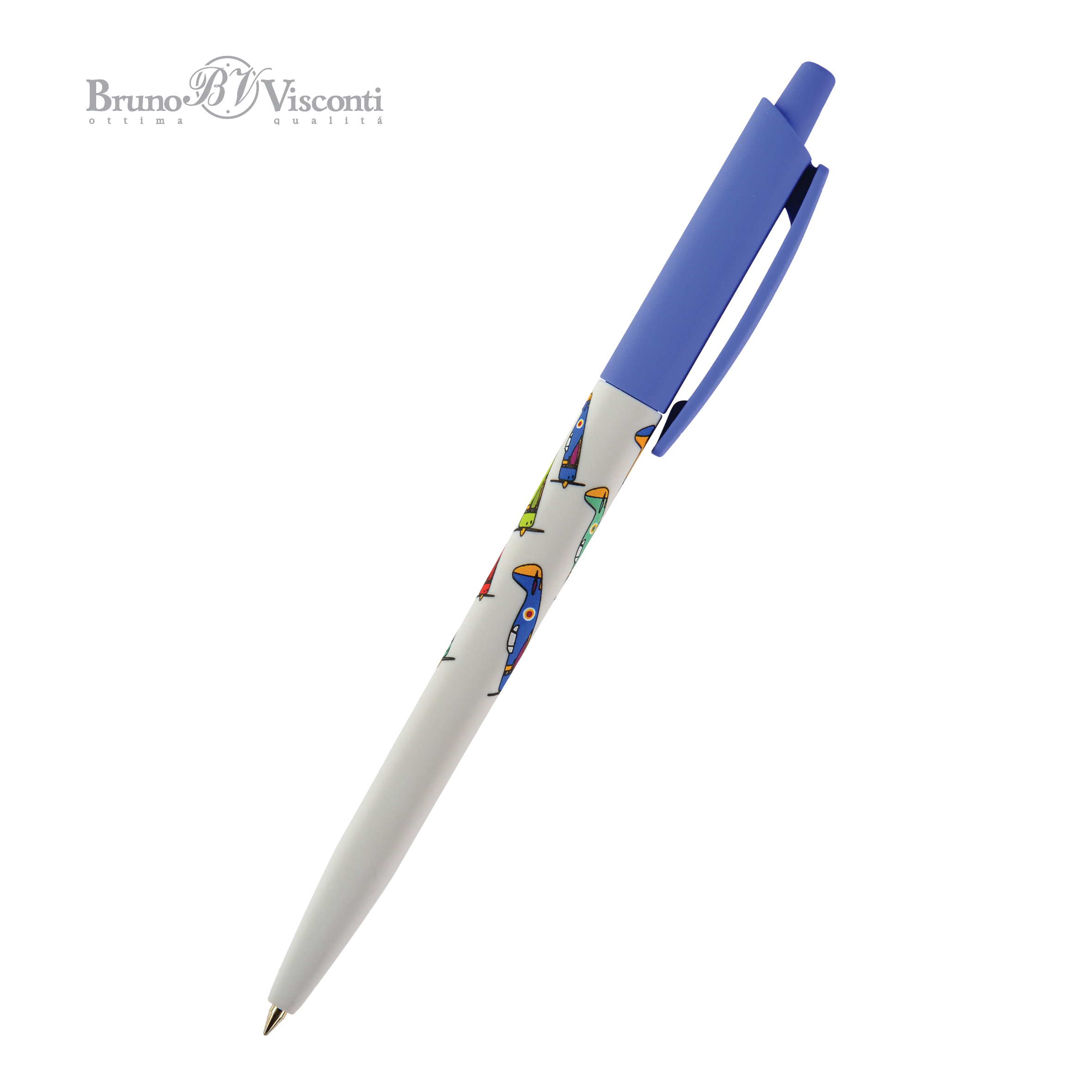 Ручка шариковая синяя BV HappyClick Самолеты 0.5