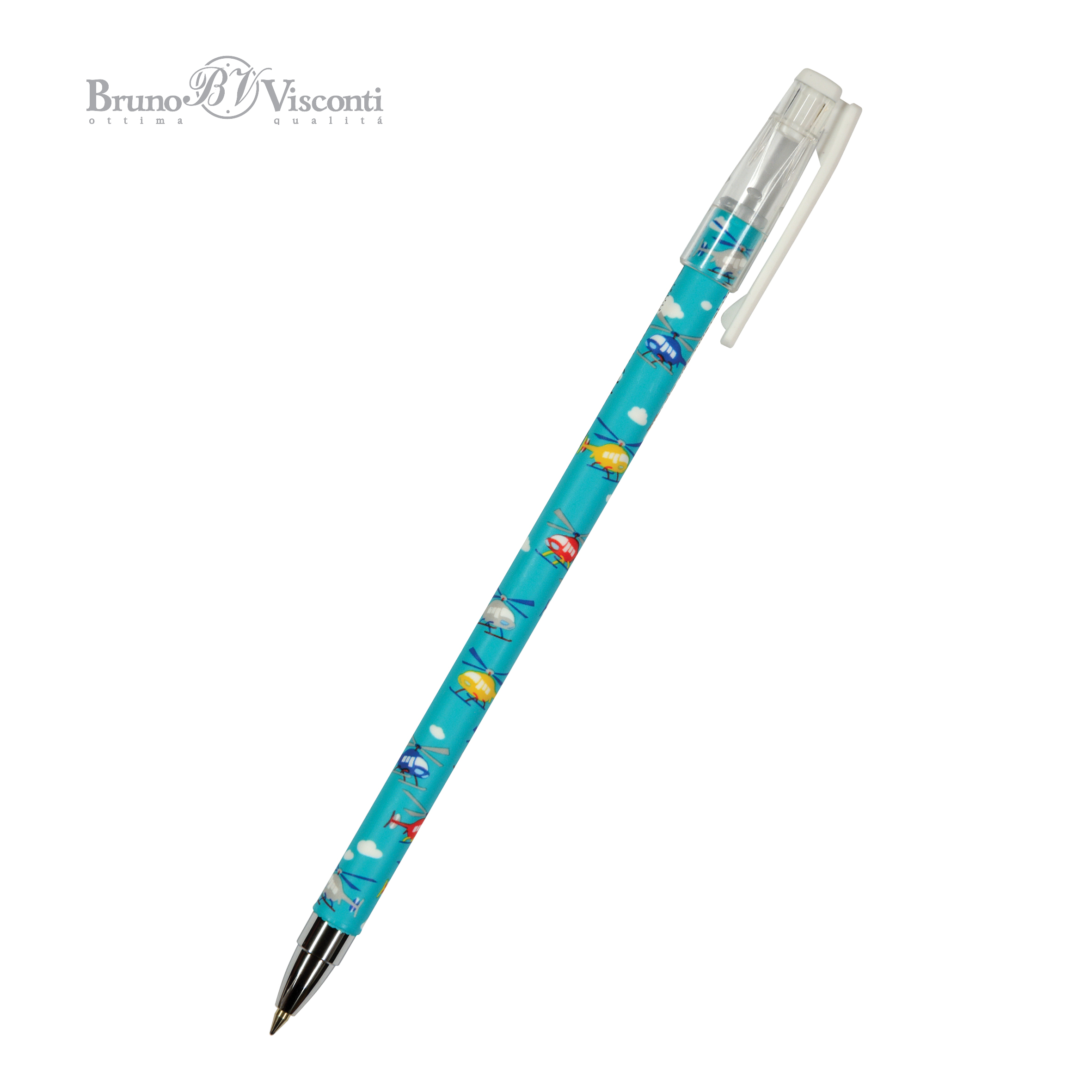 Ручка шариковая синяя BV HappyWrite Вертолетики 0.5мм прин