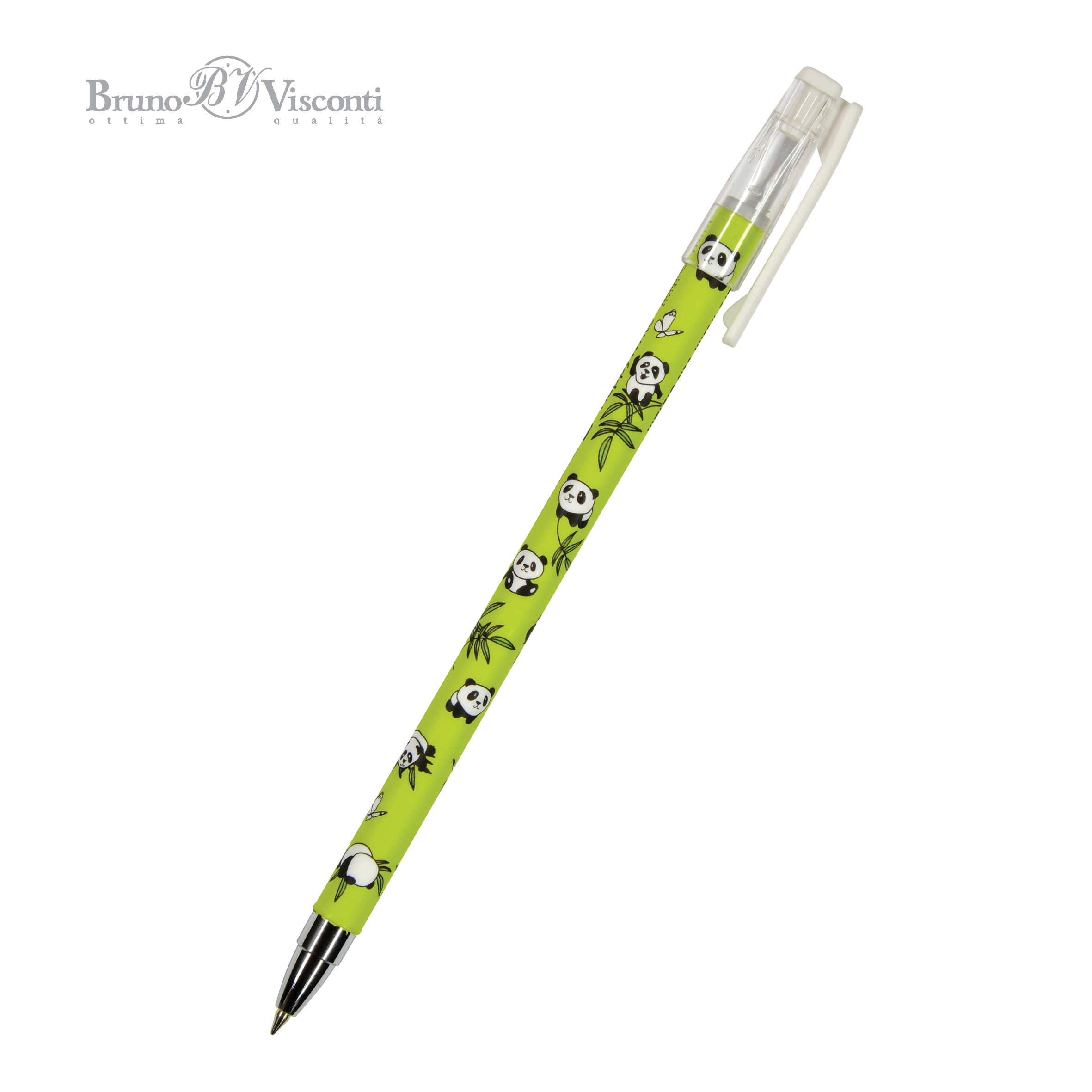 Ручка шариковая синяя BV HappyWrite Панды 0.5мм принт