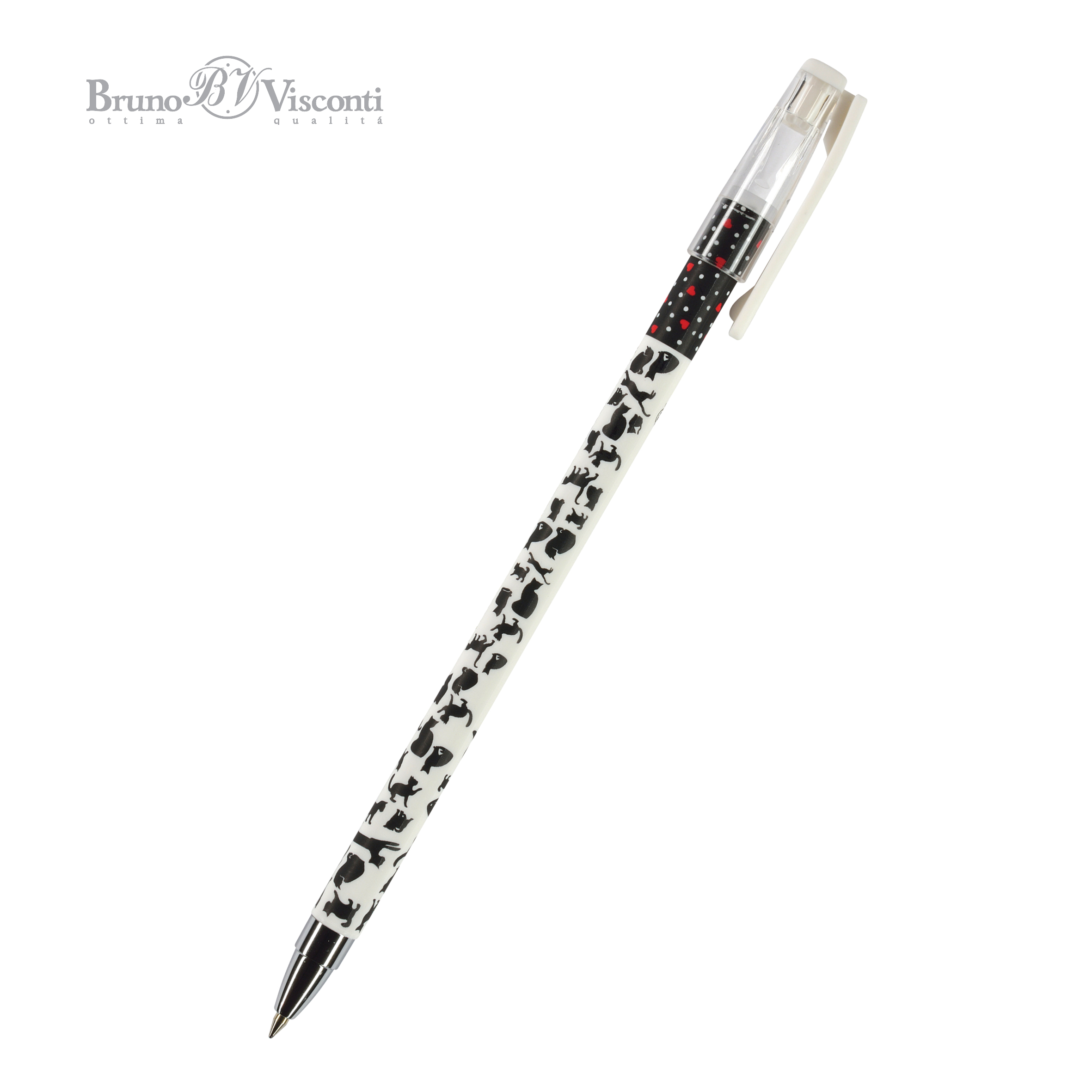 Ручка шариковая синяя BV HappyWrite Кошки-сердечки 0.5мм п