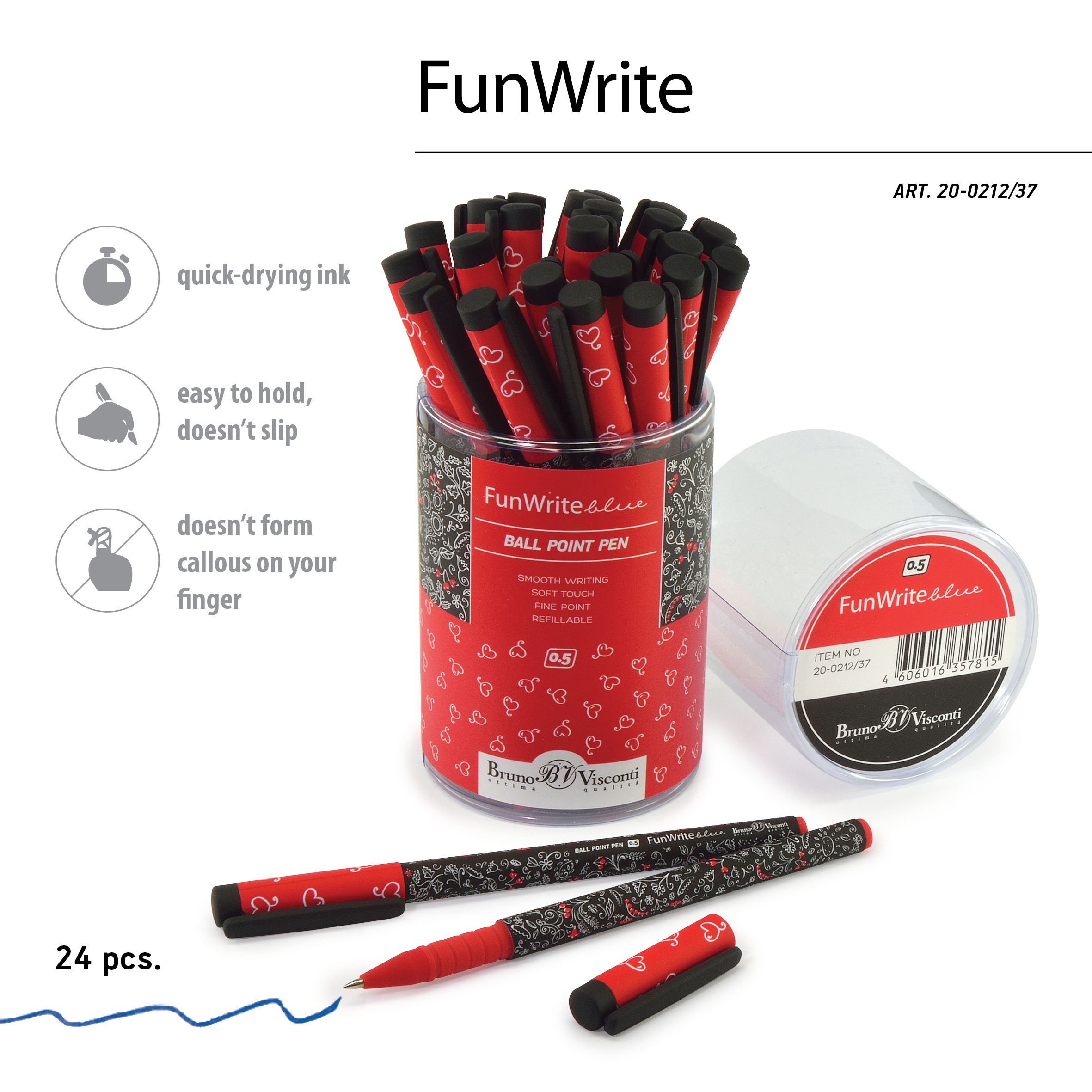 Ручка шариковая синяя BV FunWrite Ягодки-Малинки 0.5 принт