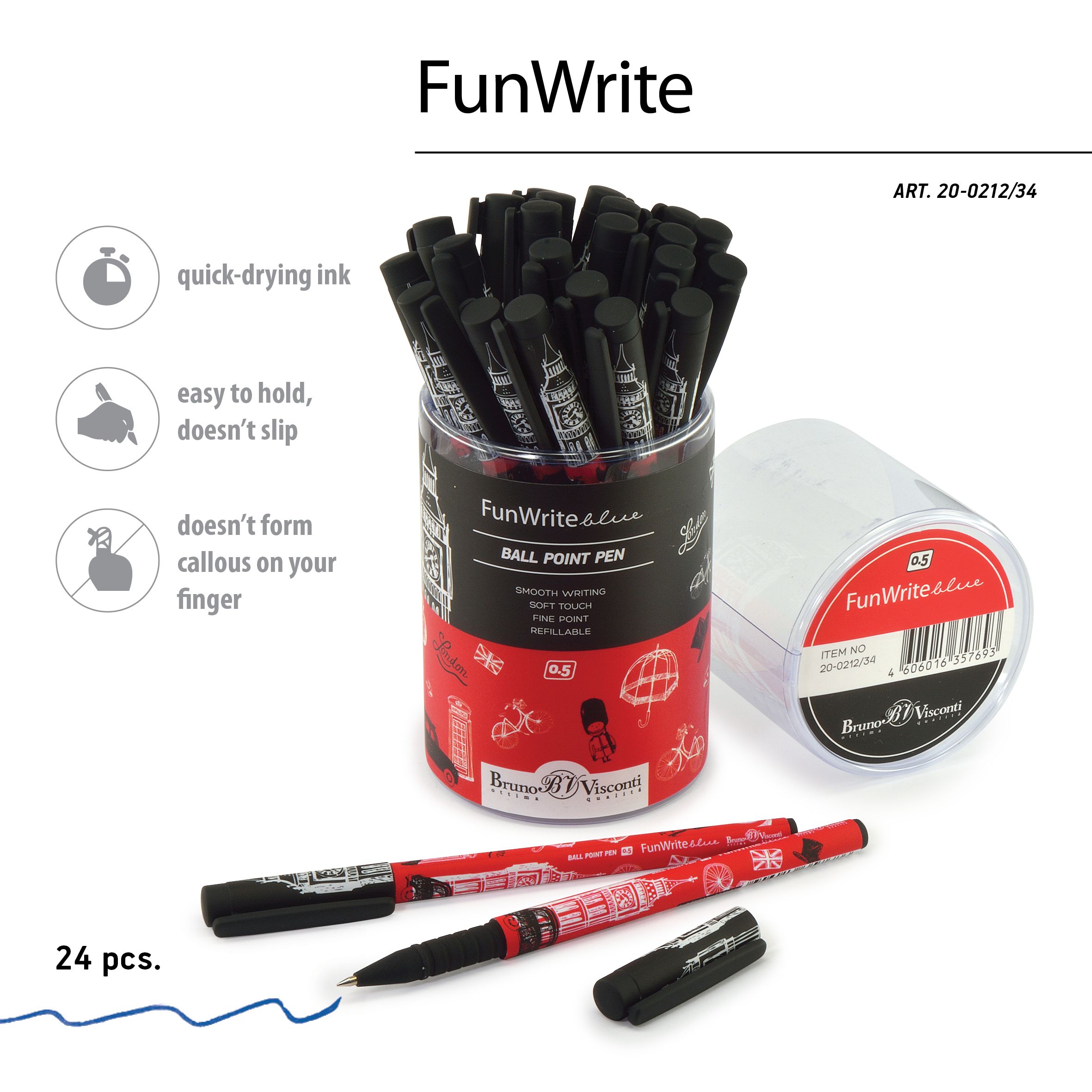 Ручка шариковая синяя BV FunWrite Лондон 0.5мм принт