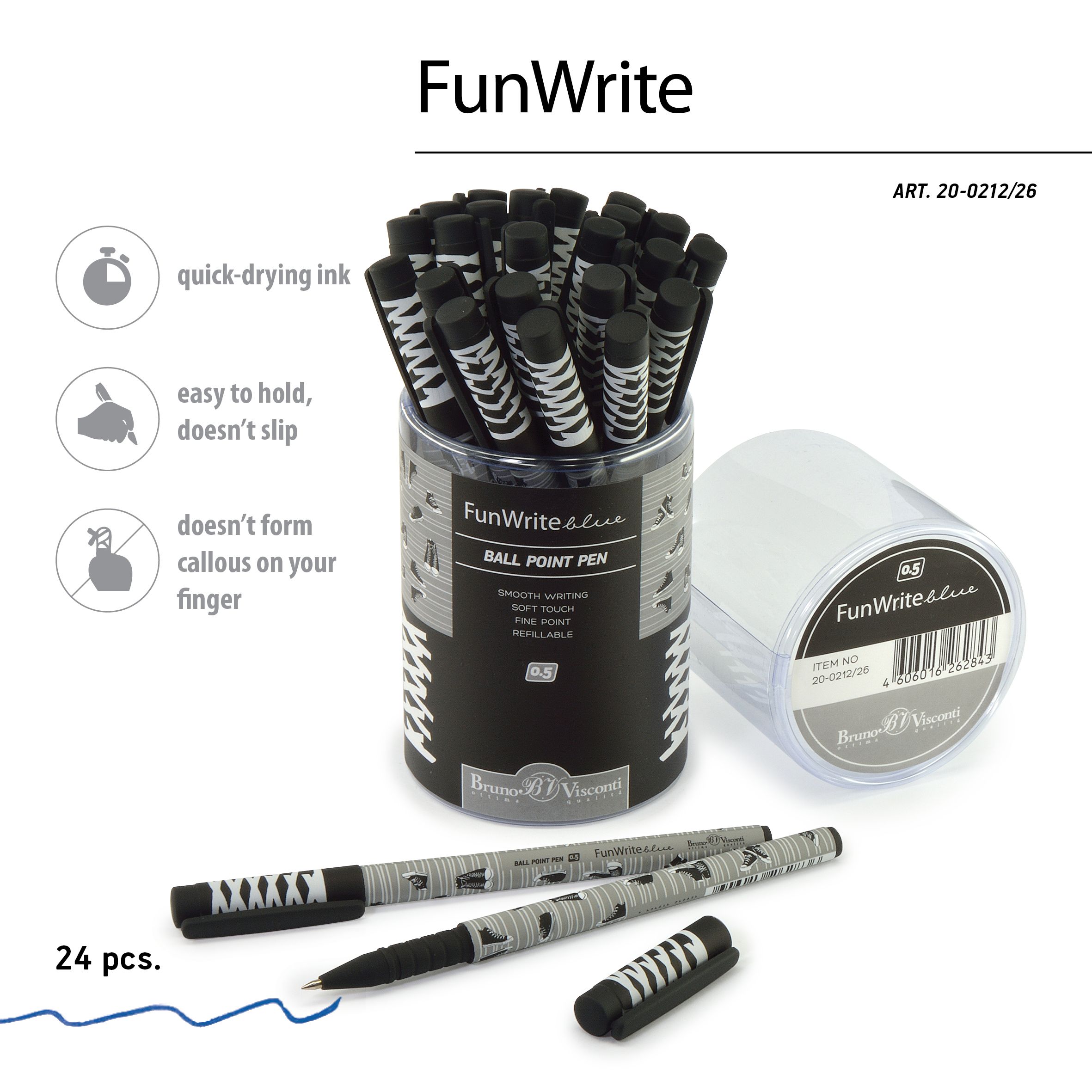 Ручка шариковая синяя BV FunWrite Кеды серые 0.5 принт