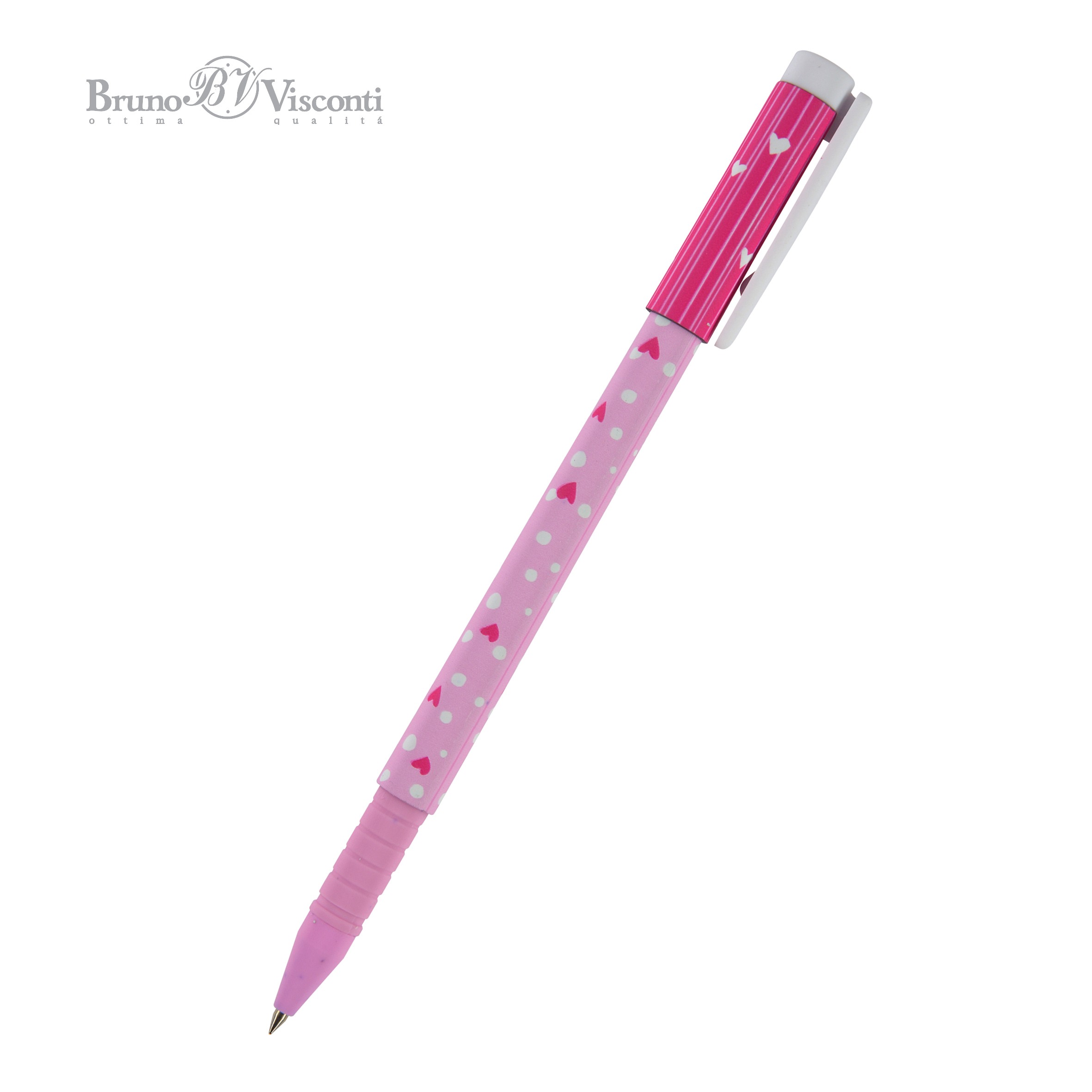 Ручка шариковая синяя BV FunWrite Сердечки розовые 0.5 при