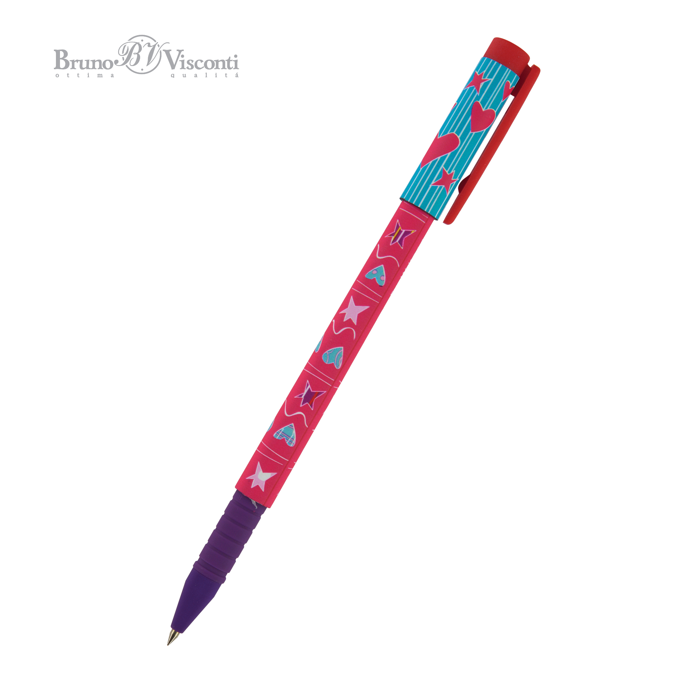 Ручка шариковая синяя BV FunWrite Сердечки голубые 0.5