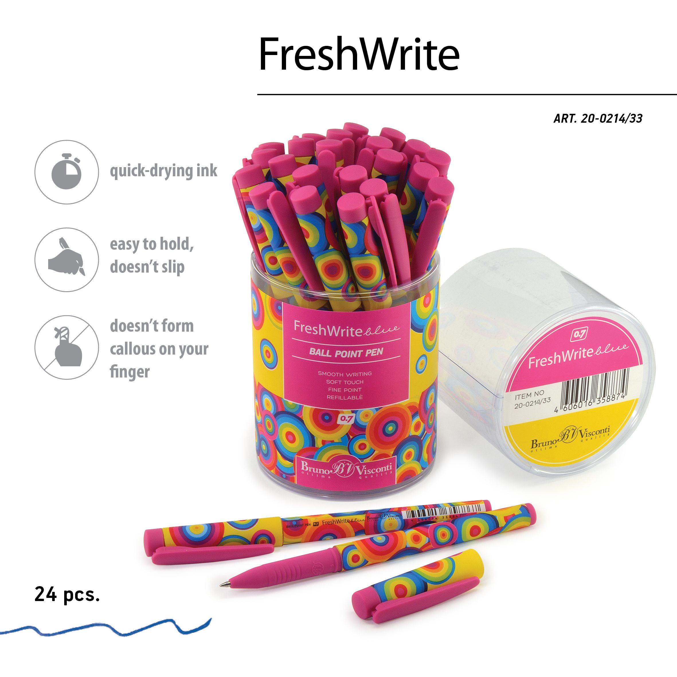 Ручка шариковая синяя BV FreshWrite Crazy Круги цветн