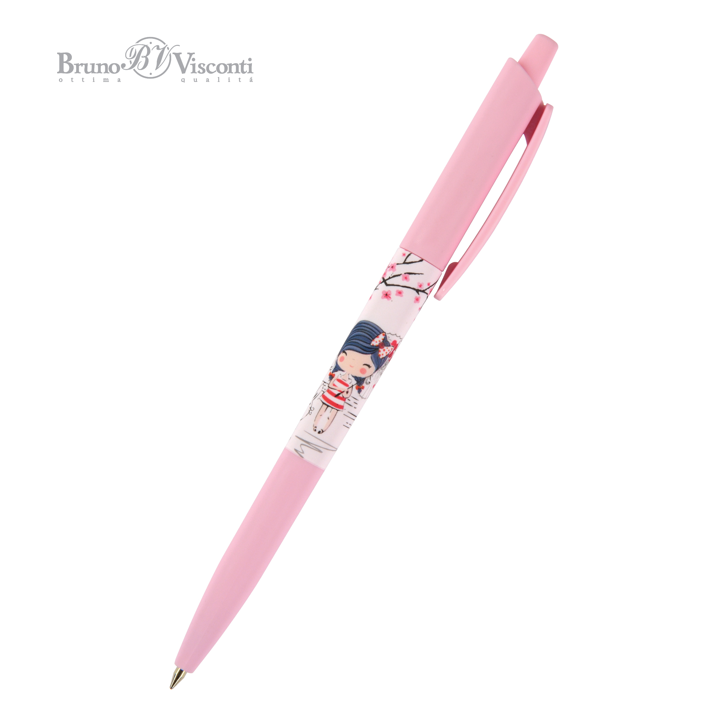 Ручка шариковая синяя BV HappyClick Сакура Романтика