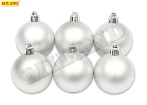 НГ Шары 6шт/уп 6см пластик серебро матовые пл/уп