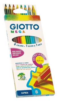 Карандаши цветные 8 цв Giotto Mega ( золото + серебро) утолщен