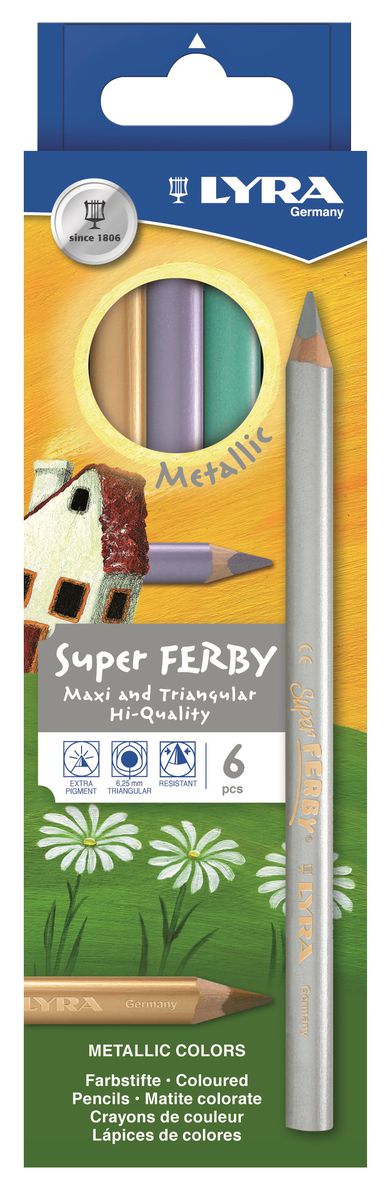 Карандаши цветные 6 цв Lyra Super Ferby треуг. мет/уп