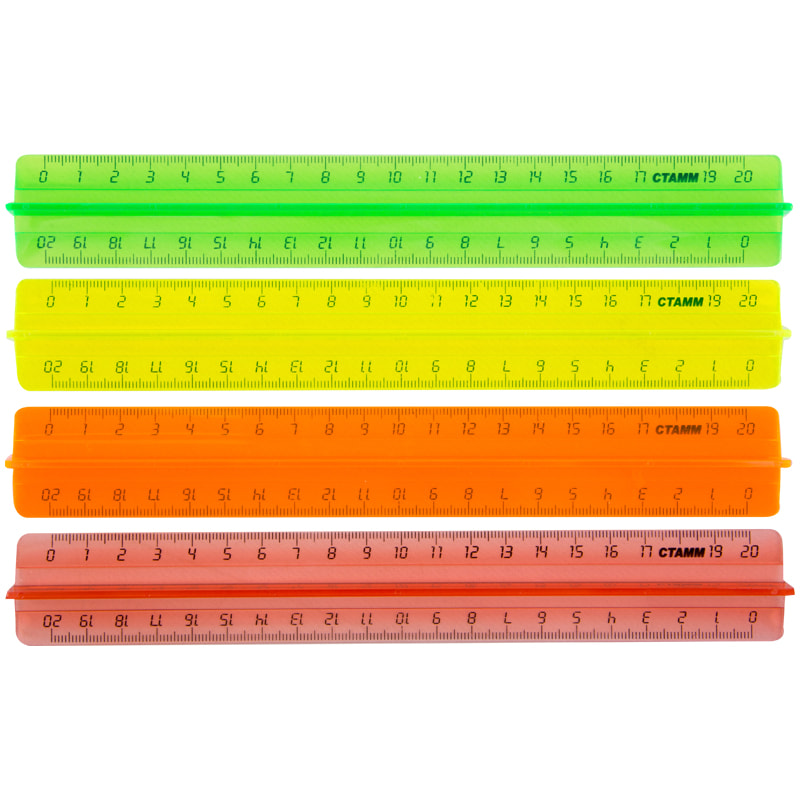 Линейка пласт. 20 см с держателем не прозр цветная