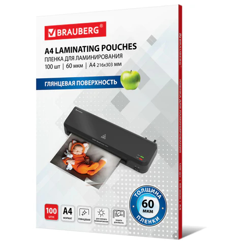 Пленка д/ламин. А4 100шт 60мкм Brauberg