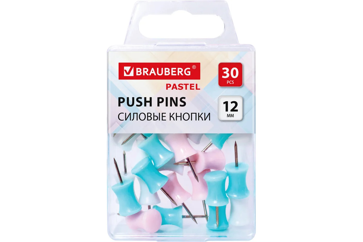 Кнопки-гвоздики 30шт Brauberg пастельн цвета
