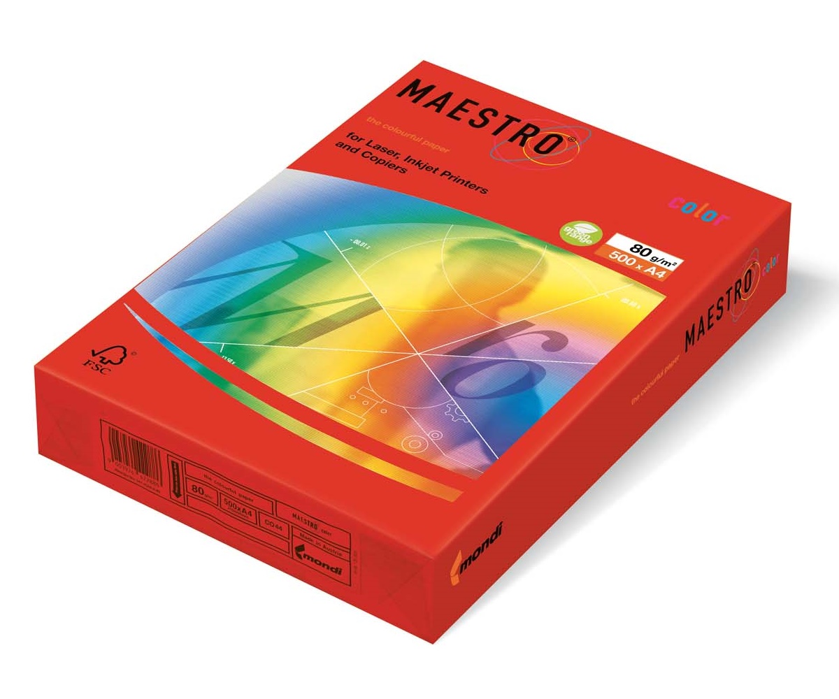 Бумага А4 цветная 100л кораллово красная Maestro Color 80гр/м2