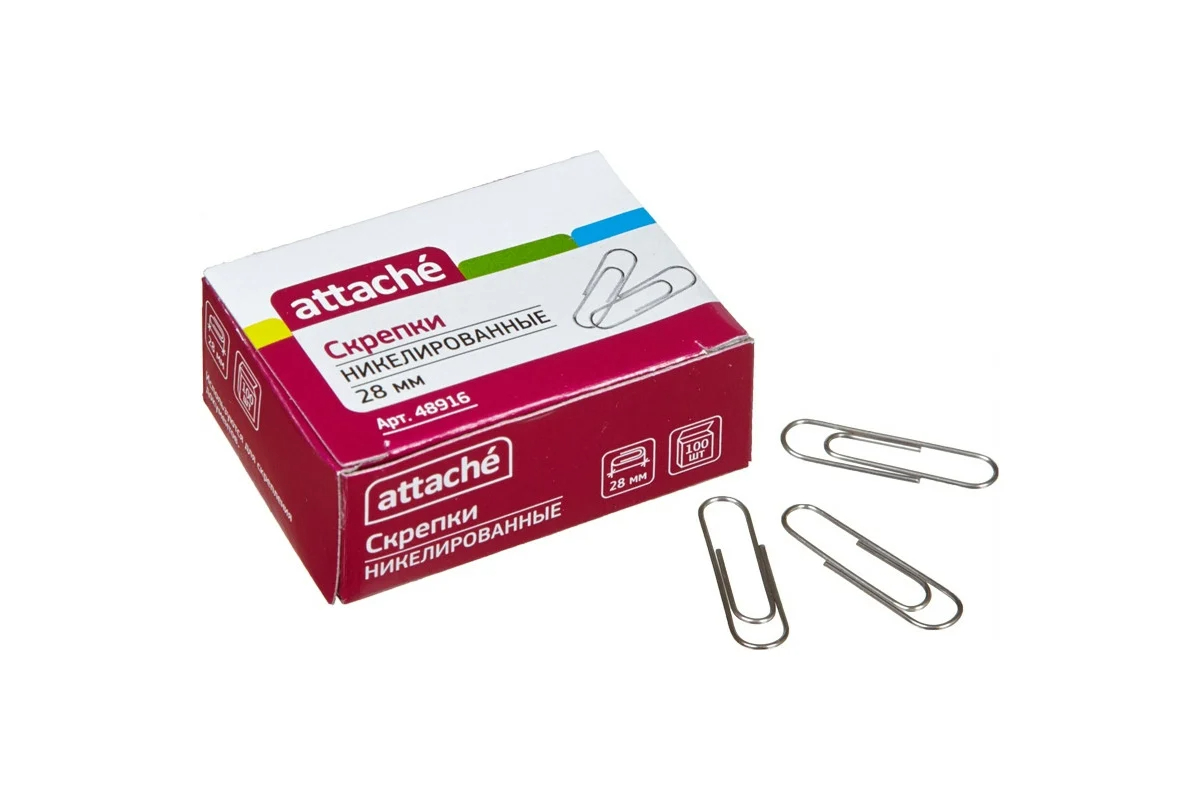 Скрепки 28мм 100шт никелированные