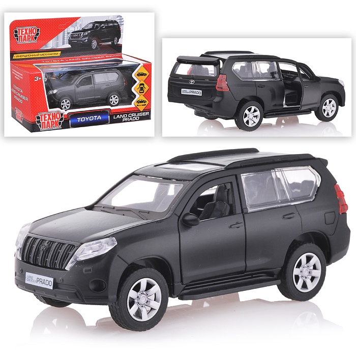 Машина Toyota Prado матовая черная, 12см, открыв. двери, инерц. металл